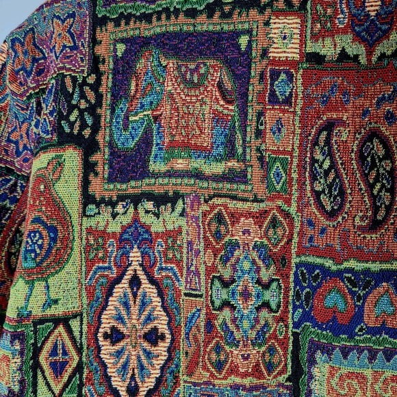 Vtg Tapestry Jacket Womens White Stag Sz 22W Patchwork Statement Beaded 90s - Picture 9 of 11